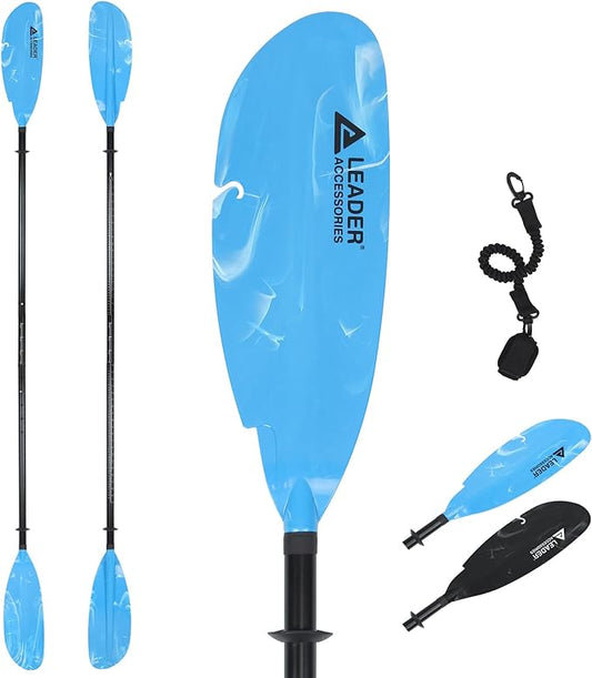 Adjustable Kayak Paddle Boat Oar: Kayak Canoe Paddles 90-98 inch/230-250cm - Aluminum Floating Kayaking Fishing Oars with Paddle Leash for Adults Youth