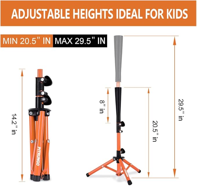 Baseball Softball Tee for Kids Toddles 3-10 Years Batting Hitting Tee T Ball Set Stand for Baseball Trainer Easy Adjustable Height 20.5''-29.5''Portable w/Carry Bag for Indoor Outdoor