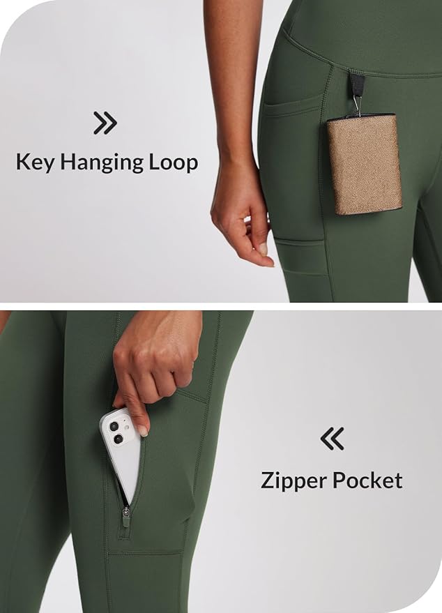 baleaf Women's Fleece Lined Leggings Waterproof Winter Hiking Pants Thermal Running Tights Zipper Pockets High Waisted