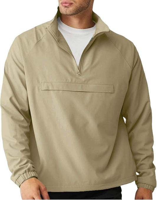 Aulemen Men's Casual Quarter Zip Pullover-Athletic Windbreaker Lightweight Jackets Hiking Golf for Men Mock Neck with Pockets