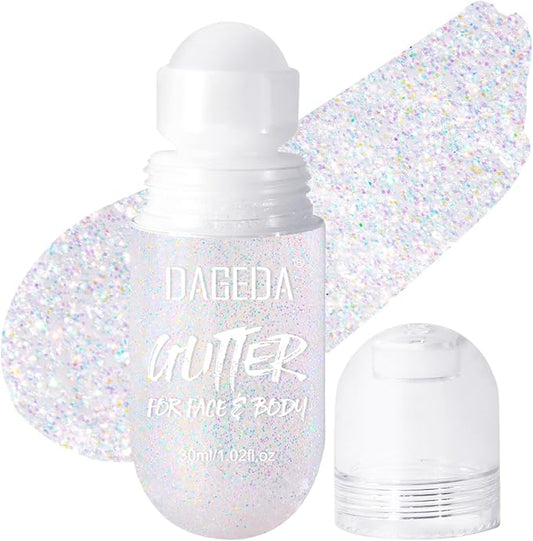 DAGEDA Body Glitter Gel, Roll-on Face Glitter for Mermaid Makeup Festival Rave Accessories, Holographic Hair Glitter Gel,Body Shimmer Halloween Makeup for Rave Party (Dazzle)