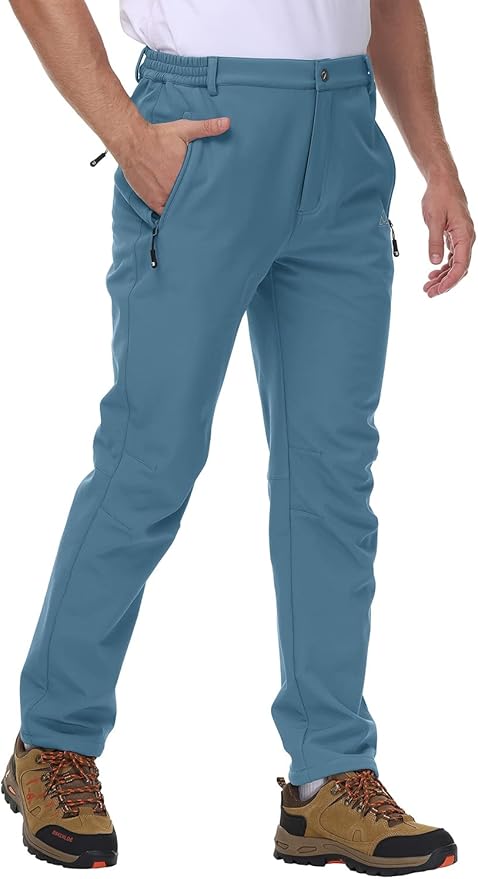 Gopune Men's Snow Ski Waterproof Softshell Pants Outdoor Windproof Warm Hiking Insulated Pants
