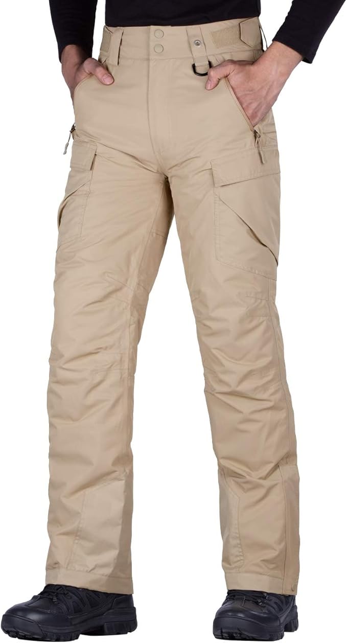 FREE SOLDIER Men's Waterproof Snow Insulated Pants Winter Skiing Snowboarding Pants with Zipper Pockets