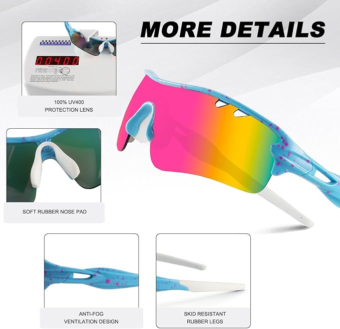BangLong Polarized Sports Sunglasses Cycling Sun Glasses for Men Women with 5 Interchangeable Lenes for Running Baseball Golf