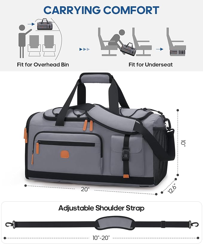 Gym Bag for Men and Women with Shoe & Laptop Compartment, 3-in-1 Sports Travel Duffel Bag Anti-Theft Weekender Carry-On Backpack for Airplane & Workout, Overnight Travel Bag,35L (Dark Grey, Medium)