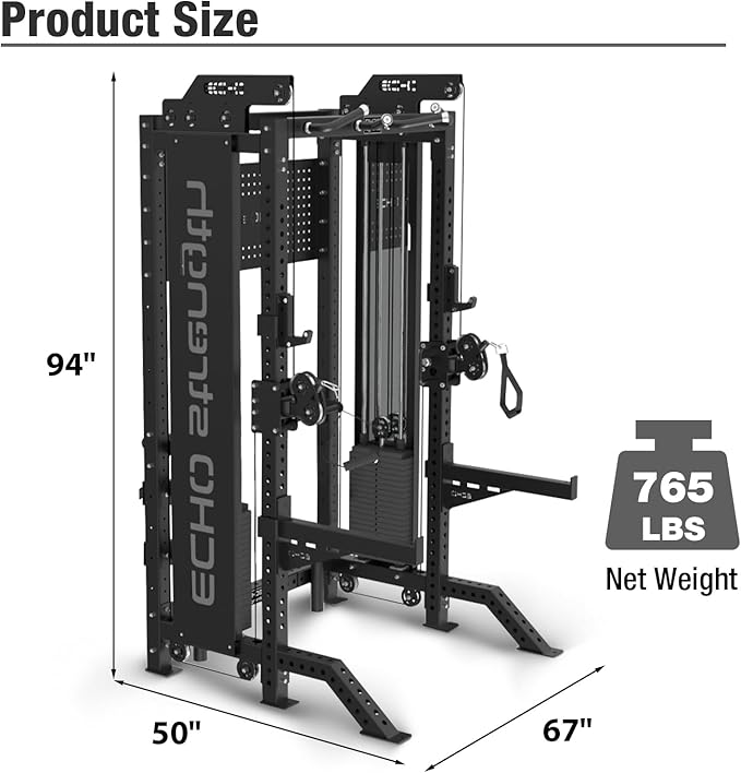 Commercial Functional Trainer Cable Machine with Dual Weight Stacks, Power Cage Squat Rack, Dual Cable Crossover Machine with Pulley System