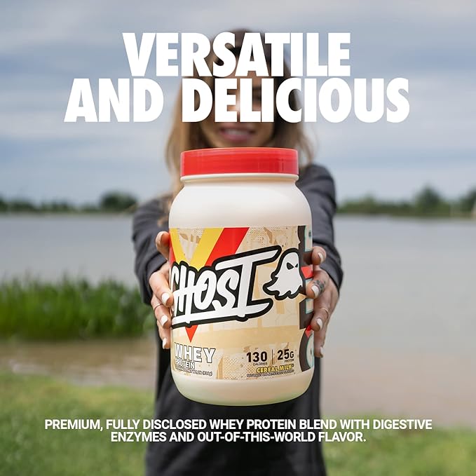 GHOST Whey Protein Powder, Cereal Milk - 2LB, 25G of Protein - Whey Protein Blend - ­Post Workout Fitness & Nutrition Shakes, Smoothies, Baking & Cooking - Soy & Gluten-Free