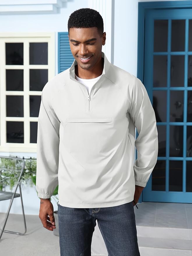 Aulemen Men's Casual Quarter Zip Pullover-Athletic Windbreaker Lightweight Jackets Hiking Golf for Men Mock Neck with Pockets