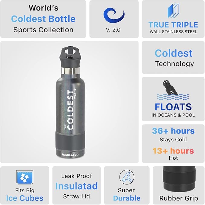 Coldest Insulated Water Bottle with Straw Lid - Stainless Steel Metal Insulated Bottle for Men & Women (Stardust Glitter, 21 oz)