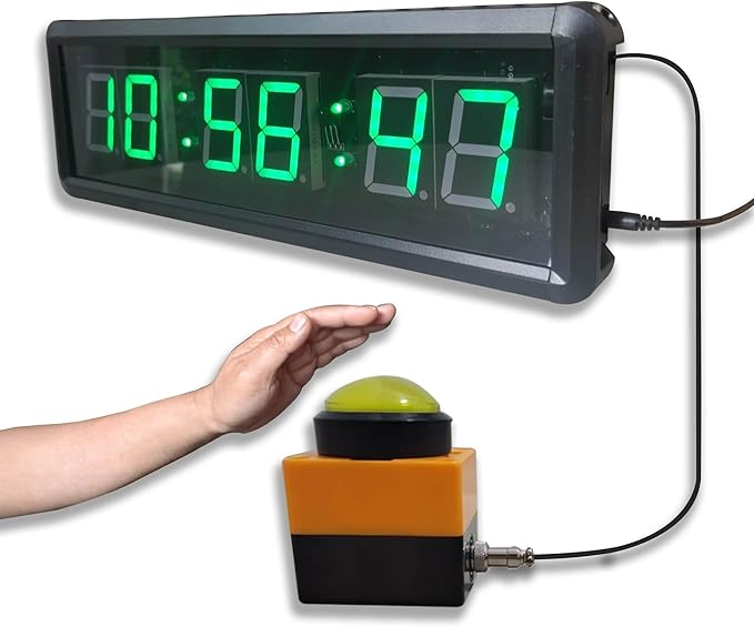 Countdown Timer Clock, Large Stopwatch with Tap Button, Support Count Up & Real Time Function, Ideal for Indoor Games & Sports, Wall Mount/Tabletop, 13.4x3.7in.