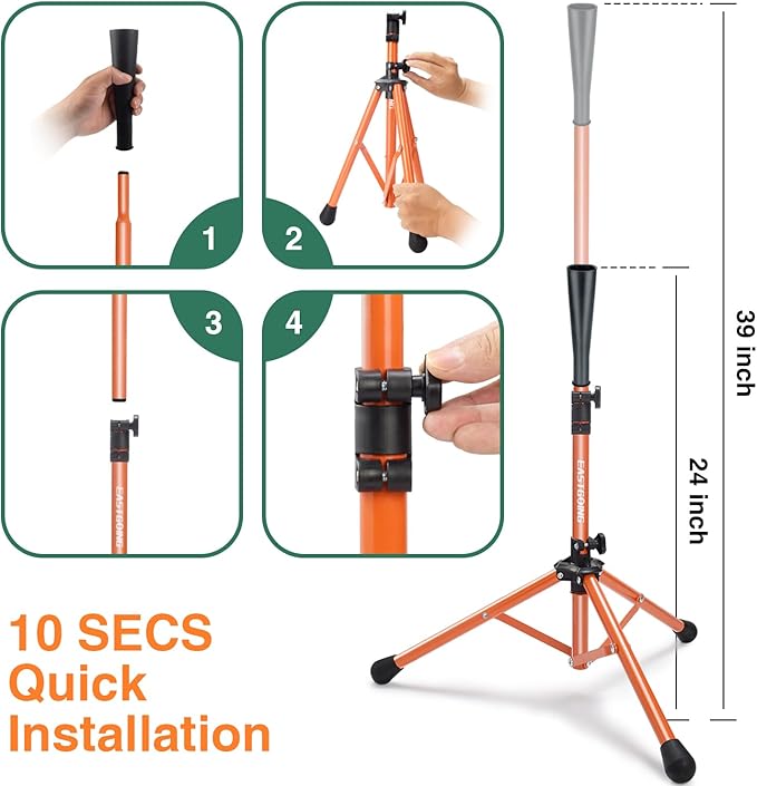 Eastgoing Heavy Duty Baseball and Softball Portable Travel Batting Tee.Adjustable Height|Portable|Collapsible. Baseball Hitting Tee for Any Age Player Practice