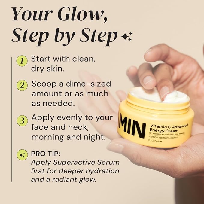 Gleamin Advanced Brightening Face Moisturizer - Face Cream for Women & Men with Vitamin C, Ceramides, Turmeric & Hyaluronic Acid - Faded Cream for Dark Spots, Uneven Skin Tone & Hydration - 1.7 fl oz