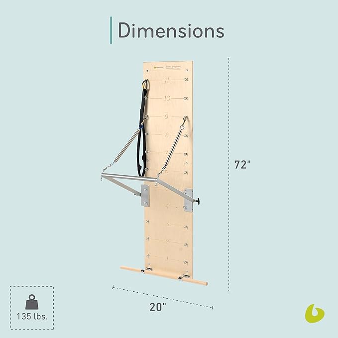 Balanced Body Pilates Springboard with Push-Through Bar, Wall Mounted Pilates Workout Equipment for Home Gym or Studio Use, Pilates Exercise Equipment with Resistance Springs