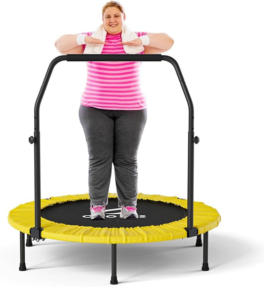 CLORIS 40in Folding Trampoline Mini Trampoline Rebounder Trampoline for Adults Fitness Trampoline with Adjustable Foam Handle, with safty Padded Cover Best Gift for Kids/Adult