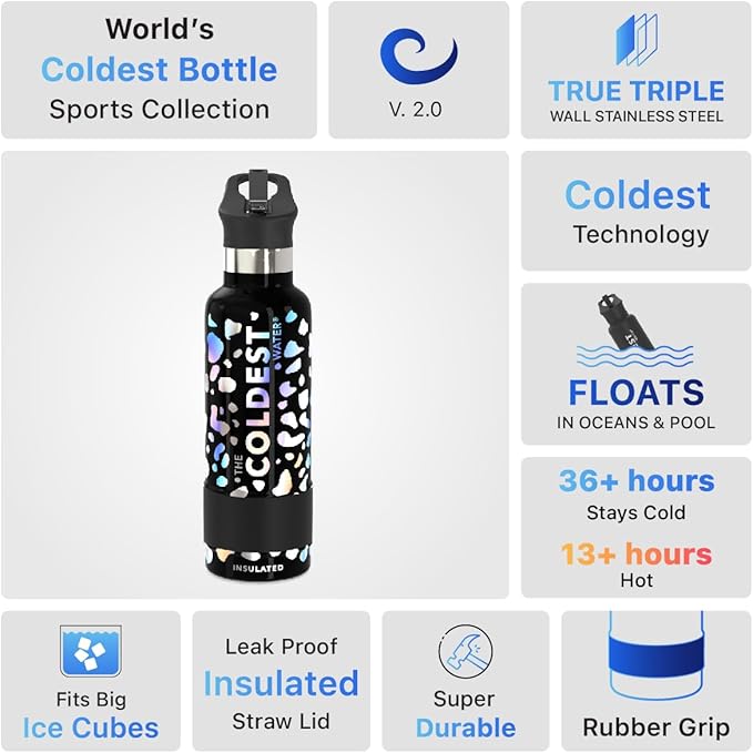 Coldest Insulated Water Bottle with Straw Lid - Stainless Steel Metal Insulated Bottle for Men & Women (Moonlight Leopard, 21 oz)