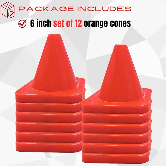 6, 9, 12, 18, 28 Inch Sports Training Traffic Cones - Durable Orange Cones for Soccer, Football, Basketball, Agility Drills, Parking, Safety, Road Use (Set of 12)