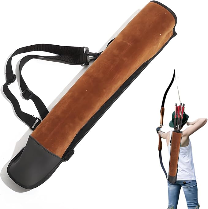 DAPace Leather Arrow Quiver for Recurve Bow/Compound Bow, 20 Inch Back Archery Quiver, Quiver Arrow Holder Holds Up to 36 Arrows, Brown