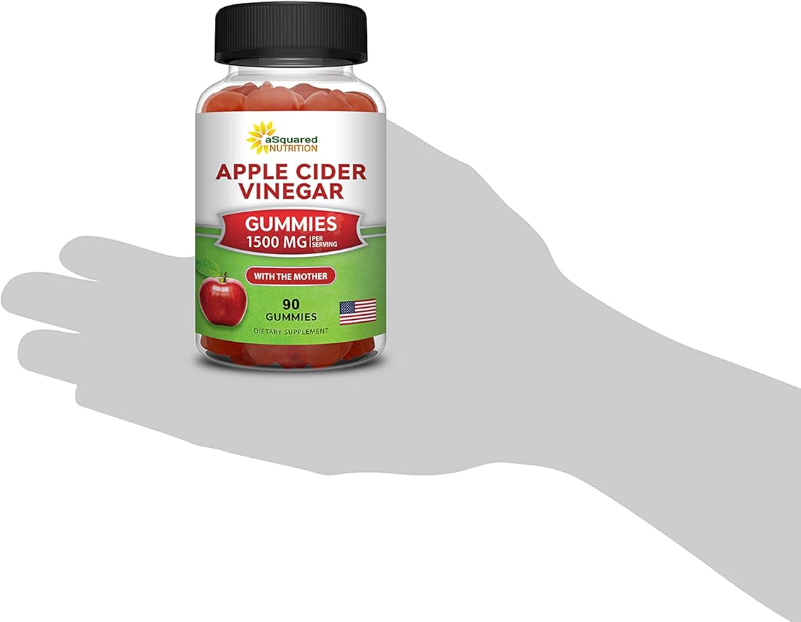 aSquared Nutrition Apple Cider Vinegar Gummies - 1500mg with The Mother - 90 ACV Gummies w/Vitamin B6 & B12, Folic Acid - Vegan Gummy Supplement Alternative to Capsules Pills & Drink