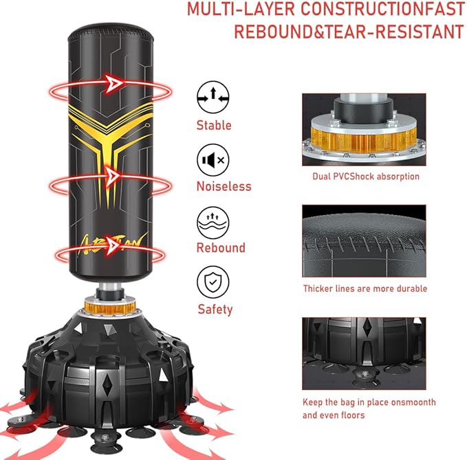 Freestanding Punching Bag with Boxing Gloves, Boxing Bag with Suction Cup Base for Adult Teens-Standing Kickboxing Bag for Home Office Gym