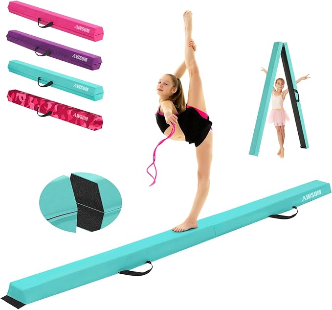 AWSUM Foldable Balance Beam for Kids, 6ft/8ft/9ft/10ft Anti-Slip Gymnastics Equipment, Suede Cover, Toddler to Teen, for Home Training School