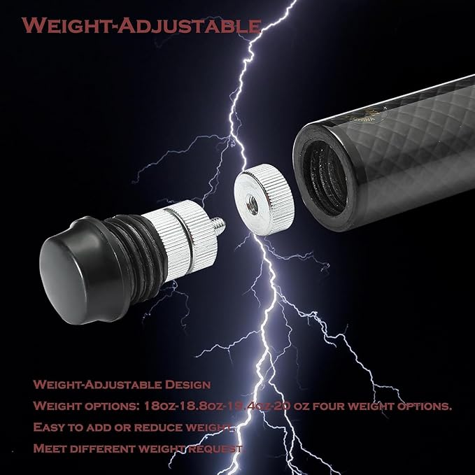 CROWN ME Carbon Fiber Pool Cue Stick 12.8mm Tip Billiard Carbon Fiber cue, 58" Pool Table Sticks, Weight Adjustable Design -18OZ,18.4OZ,19OZ,20OZ