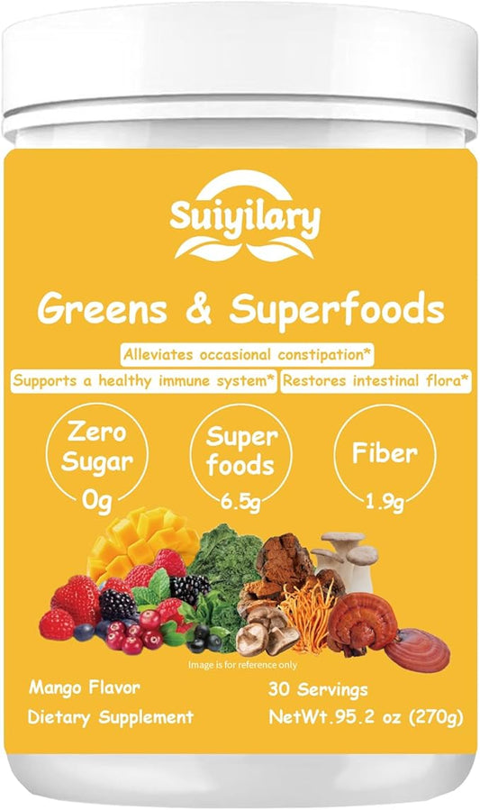 Greens Superfoods Powder for Digestive Health, Sugar Free Super Greens Powder, Spirulina, Chlorella for Bloating & Gut Support, Daily Support for Women, 30 Servings, Mango