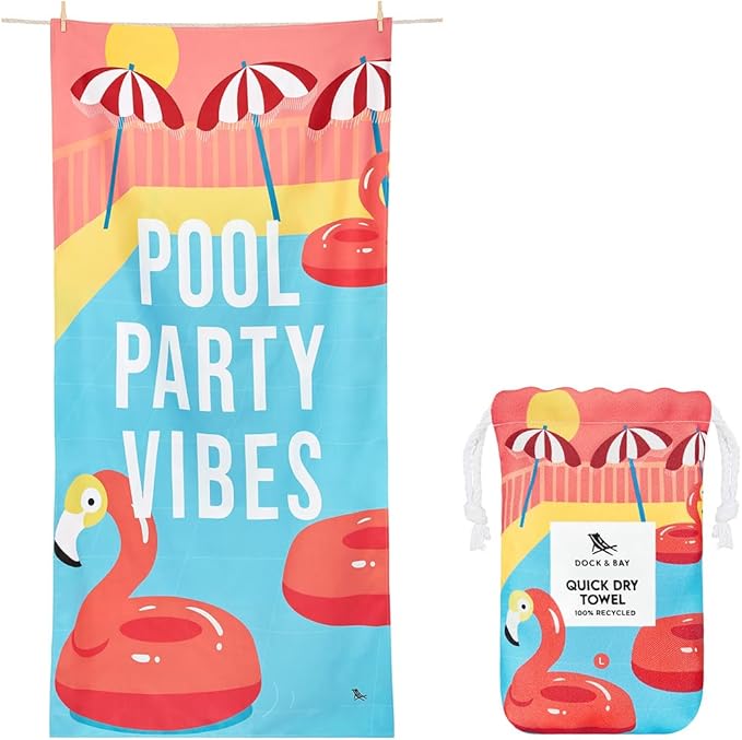 Dock & Bay Beach Towel - Quick Dry, Sand Free - Compact, Lightweight - 100% Recycled - Includes Bag - Party in Pink - Set of 4 - Large (160x90cm, 63x35)