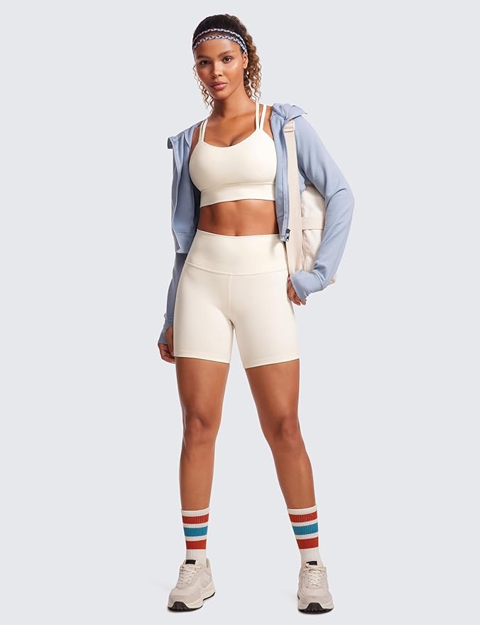 CRZ YOGA Softness Mold Womens Butterluxe Strappy Longline Sports Bra - Double Spaghetti Strap Workout Yoga Crop Top Athletic