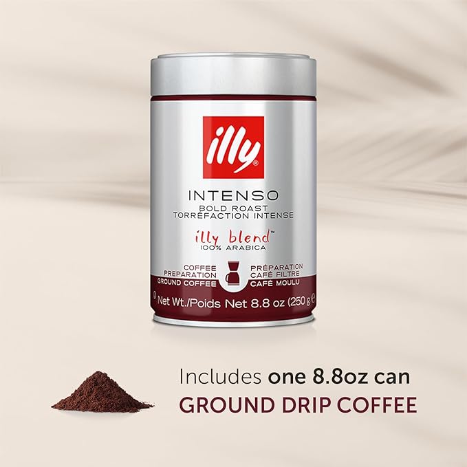 Illy Intenso Ground Drip Coffee, Bold Roast, Intense, Robust And Full Flavored With Notes Of Deep Cocoa, 100% Arabica Coffee, No Preservatives, 8.8oz (Pack Of 1)