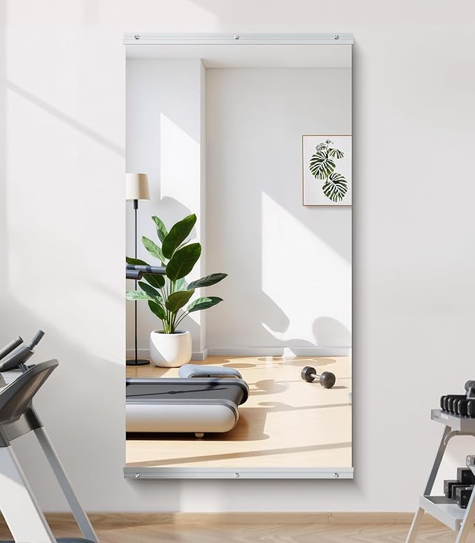 Home Gym Mirror - 55x28 Inch, 1PCS Frameless Tempered Glass Full Body Mirror for Wall Mount - Ideal for Yoga, Workout, Bedroom, Dance Studio (Silver)