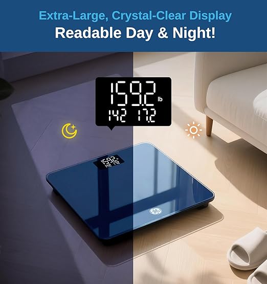 GE Weight Scale Digital for Body, Multifunctional Bathroom BMI Weighing Accurate Smart Scales Electric for Baby Pet Luggage Women with Smartphone APP Bluetooth 4" Large Display, 400lbs