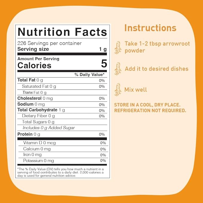 Arrowroot Powder (397g/14oz) Natural Thickener, Fine Ground | Wheat Flour Substitute | Non GMO, Gluten Free, Dairy Free | Neutral Flavor, Ideal for Baking/Cooking | Resealable Ziplock Pouch