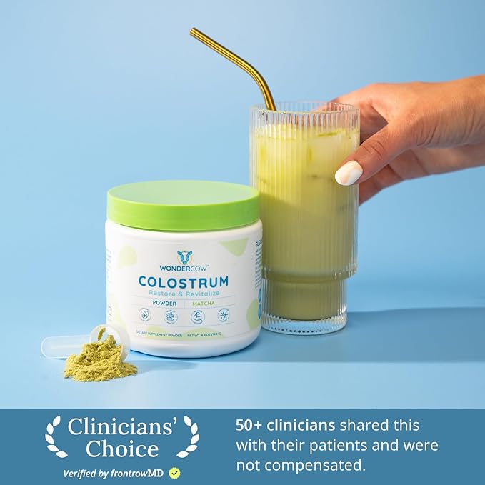 Colostrum Supplement Powder for Gut Health, Immune Support, Muscle Recovery & Wellness | Natural IgG Pure Whole Bovine Colostrum Superfood, Matcha, 60 Servings