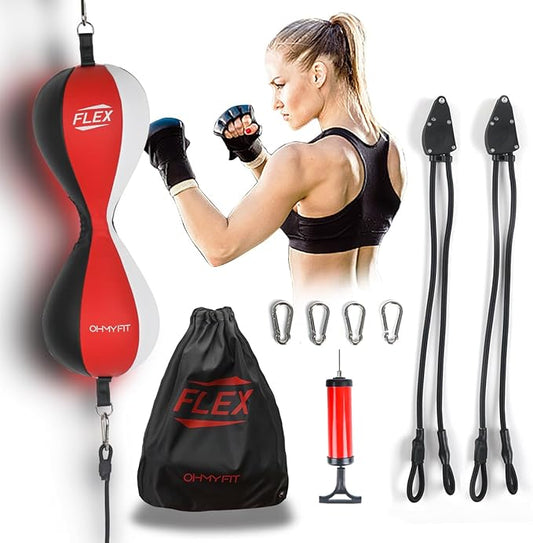 Flex Double End Punching Bag - Bungee Cords w/Special Flex Adjustable System - Durable Bladder Speed Bag - Boxing Training Equipment for Adults - Home Gym Accessories