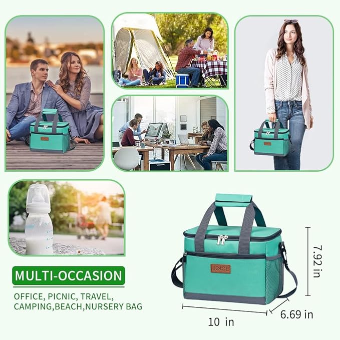iknoe Large Foldable Cooler Bag, 8.5L Insulated Lunch Bag, Leakproof Lunch Cooler Tote with Multi-Bag Design Suitable for Beach, Picnic and Office Use,Mint Green 15-Can