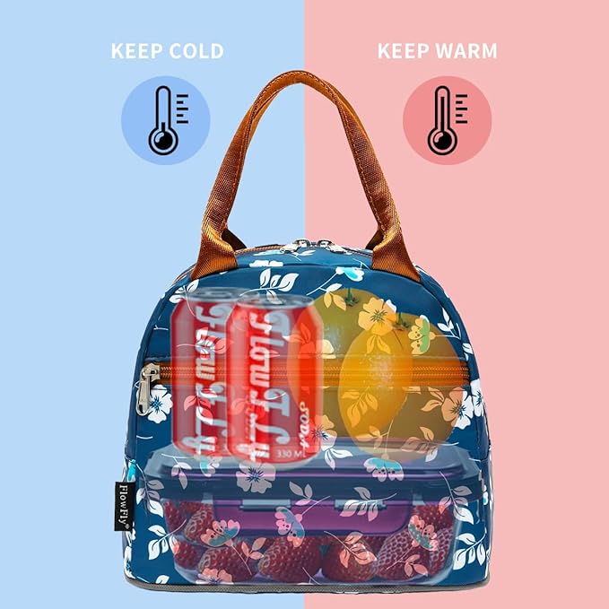 FlowFly Insulated Lunch Cooler Bag - Tote Bag Organizer for Women/Men, Floral#White