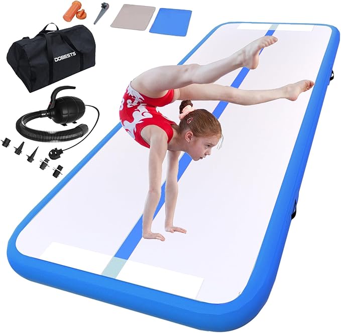 DOBESTS Inflatable Air Gymnastics Mat Tumbling Mat Tumble Track Gymnastics Training for Kids Home 6.6 feet 10 feet 13feet 16feet 20feet 4/8inch Thick for Cheerleading Dance Yoga Cheer Water With Pump