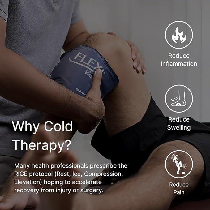 FlexiKold Ice Packs for Injuries Reusable with Straps – Cold Compress Gel Cold Pack, Ice Pack for Knee, – Flexible Medical Ice Wrap for Back, Shoulders, Legs, Muscle Pain – Standard – 2 Pk