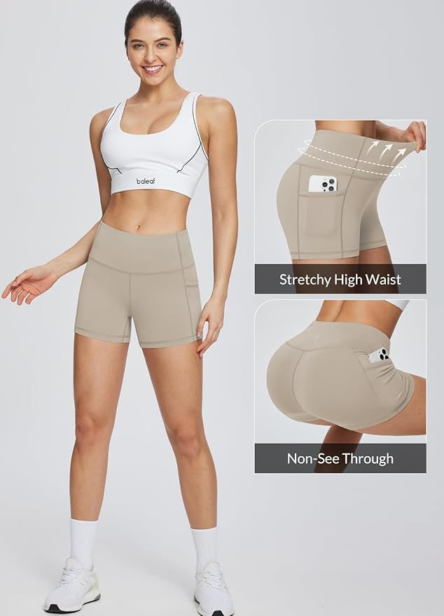 baleaf Women's 8"/ 5"/ 3" Biker Shorts High Waist Yoga Workout Gym Running Volleyball Spandex Shorts with Pockets
