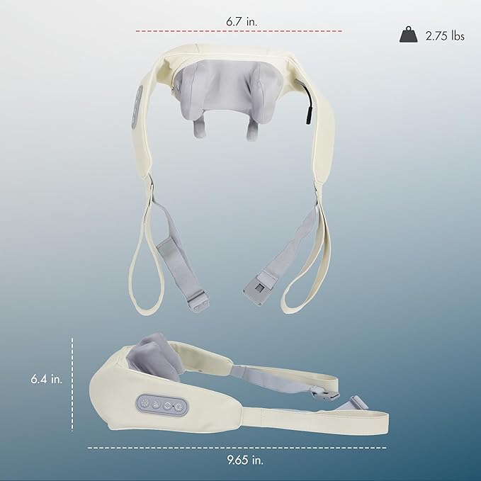 HEALTHMATE IN9532 Kneading Shoulder and Neck Massager for Pain Relief Deep Tissue 6D Shiatsu Neck and Shoulder with Heat Rechargeable Cordless Back Massager for Home, Office, Car Use, Gifts