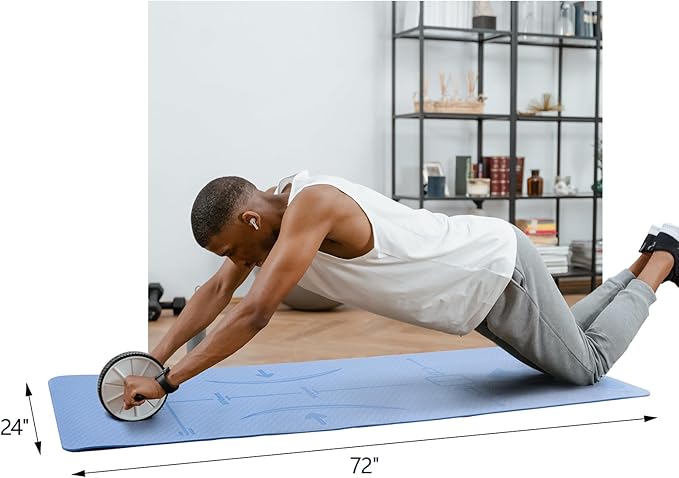 Exercise Equipment Mat for Ab Roller Wheel, Non Slip Abdominal Knee Mat, 6mm Thick Home Gym Floor Pad for Yoga, Pilates, Skipping, 72"L X 24"W X 0.24"Th, TPE