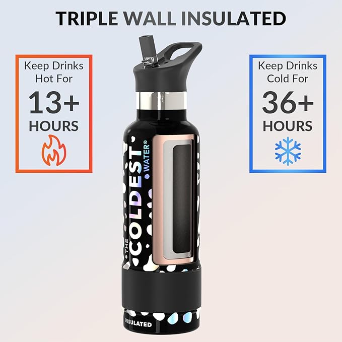 Coldest Insulated Water Bottle with Straw Lid - Stainless Steel Metal Insulated Bottle for Men & Women (Moonlight Leopard, 21 oz)