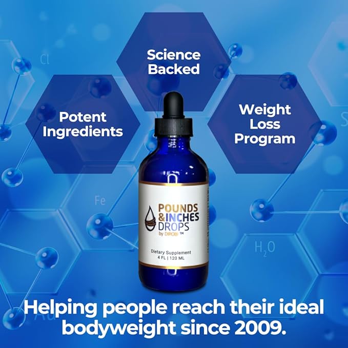 Dirobi Pounds and Inches Weight Management Drops, Liquid Supplement for Women and Men, Diet-Pill Alternative with Delicious Blueberry Flavor, 2 Oz. Bottle
