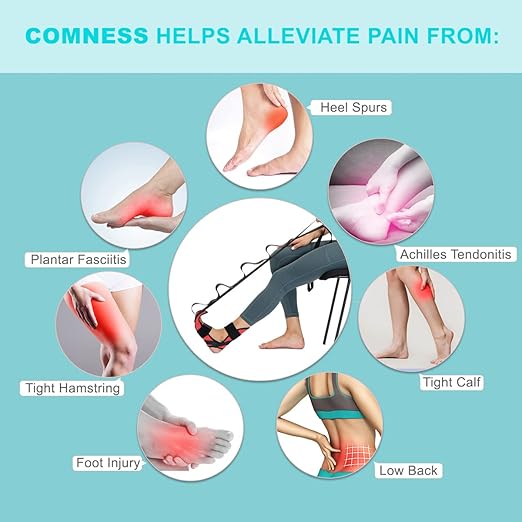 Foot and Calf Stretcher-Stretching Strap For Plantar Fasciitis, Heel Spurs, Foot Drop, Achilles Tendonitis & Hamstring. Yoga Foot & Leg Stretch Strap. (Red)