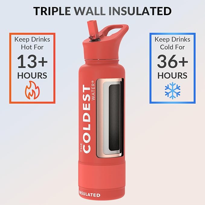 Coldest Insulated Water Bottle with Straw Lid - Stainless Steel Metal Insulated Bottle for Men & Women (Crimson Red, 40 oz)