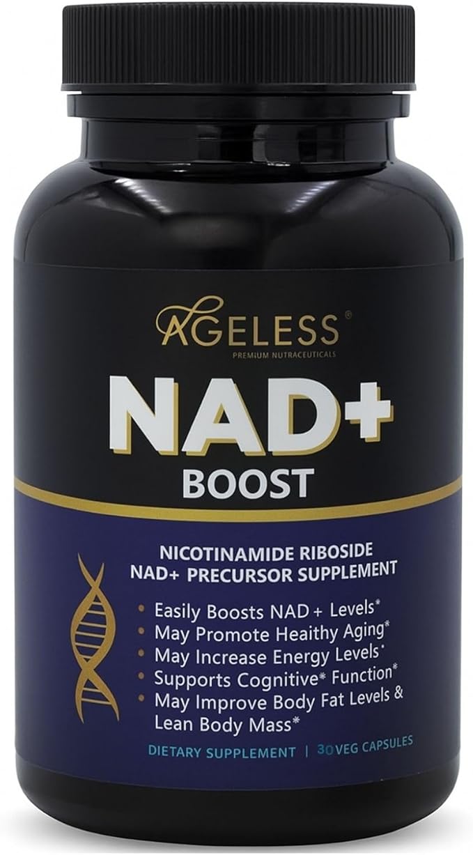 Ageless NAD Supplements for Women & Men | High Purity 300mg Nicotinamide Riboside Chloride | NMN Supplement for Anti-Aging | Support Energy, Focus, Body Fat and Cognitive Function 30 Count