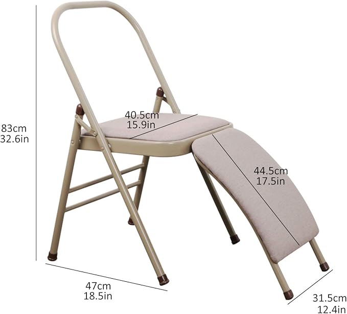 INNOLIFE Yoga Auxiliary Chair with Lumbar Back Support for Iyengar Foldable Balance Training (Grey)