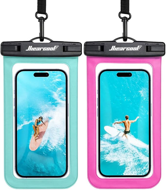 Hiearcool Waterproof Phone Pouch,Waterproof Phone Case for iPhone 17 16 15 14 13 Pro Max,IPX8 Phone Waterproof Pouch for Beach Cruise Ship Travel Essentials Green&Bright Red-2Pack