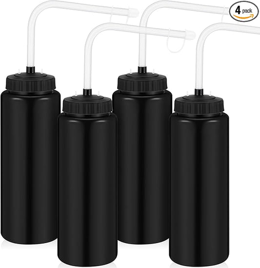 Domensi 4 Pack 1 Liter Sports Water Bottle W/long Straw Hockey Lacrosse Water Bottle with Straw Bpa Free Squeeze Plastic Use Sport Helmet in Football Baseball Gym(Black,Classic)