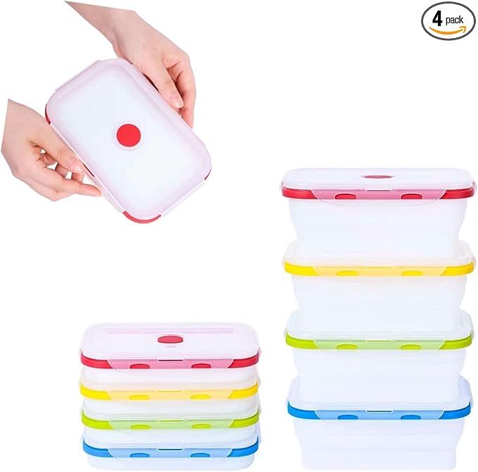 Collapsible Silicone Food Storage Containers, BPA Free, Microwave, Freezer and Dishwasher Safe, Lunch, Meal Prep, Travel, Space-Saving